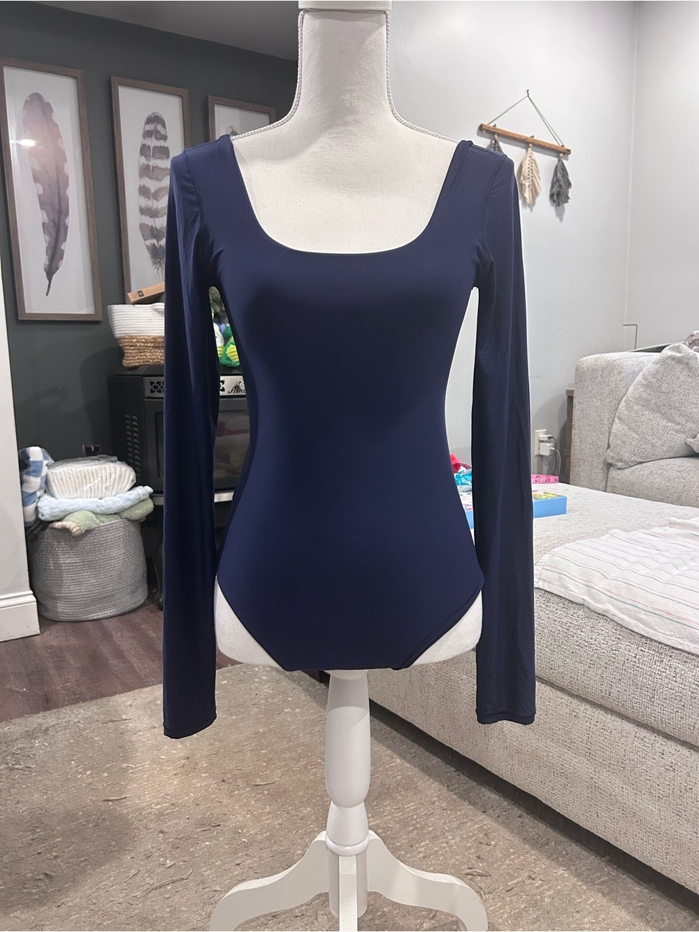 Women’s Navy Long-Sleeve Scoop Neck Bodysuit